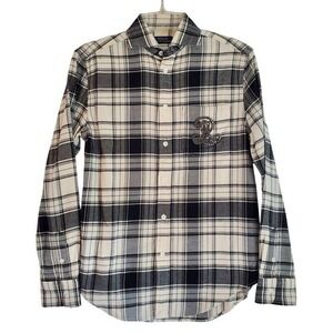 Polo Ralph Lauren Plaid Flannel Shirt Rhinestone‎ Logo Monogram Womens Small